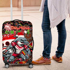 Merry Christmas Dolphins Luggage Cover Aboriginal Santa Rugby Mascot - Redcliffe