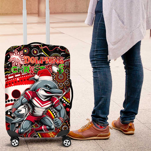 Merry Christmas Dolphins Luggage Cover Aboriginal Santa Rugby Mascot - Redcliffe