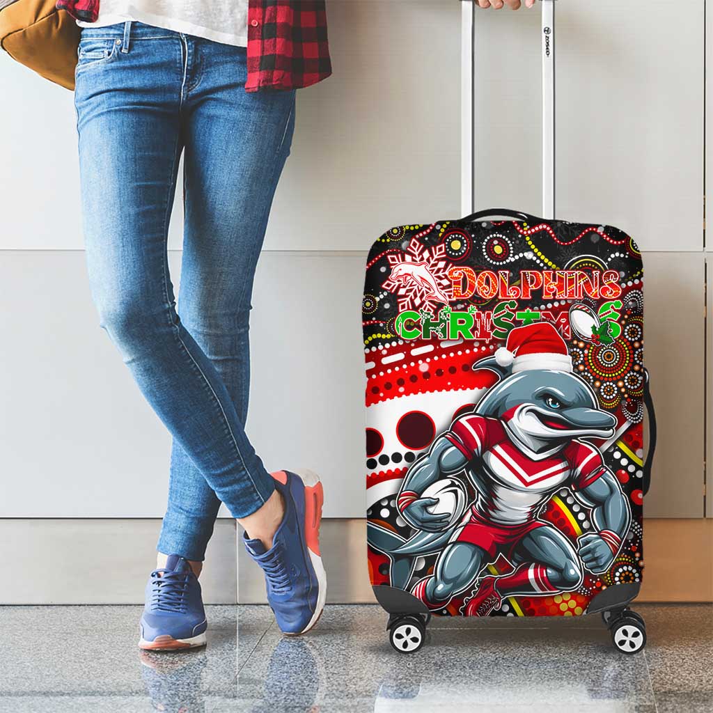 Merry Christmas Dolphins Luggage Cover Aboriginal Santa Rugby Mascot - Redcliffe