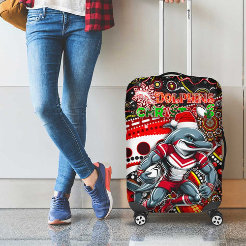 Merry Christmas Dolphins Luggage Cover Aboriginal Santa Rugby Mascot - Redcliffe