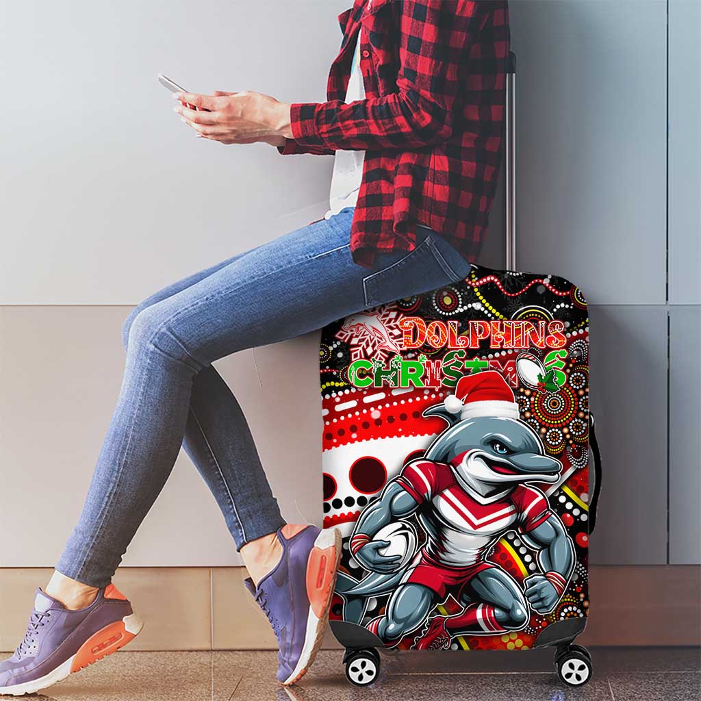 Merry Christmas Dolphins Luggage Cover Aboriginal Santa Rugby Mascot - Redcliffe
