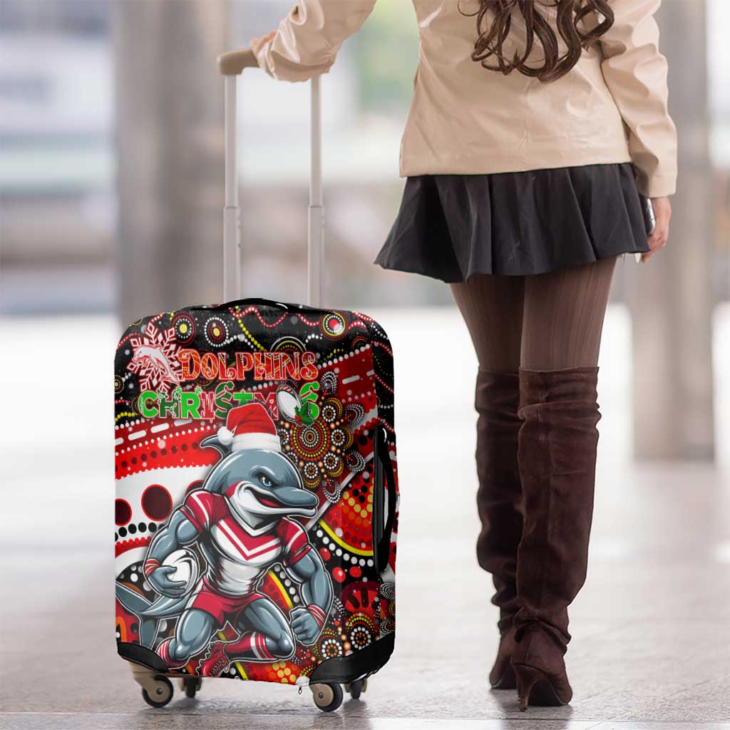 Merry Christmas Dolphins Luggage Cover Aboriginal Santa Rugby Mascot - Redcliffe