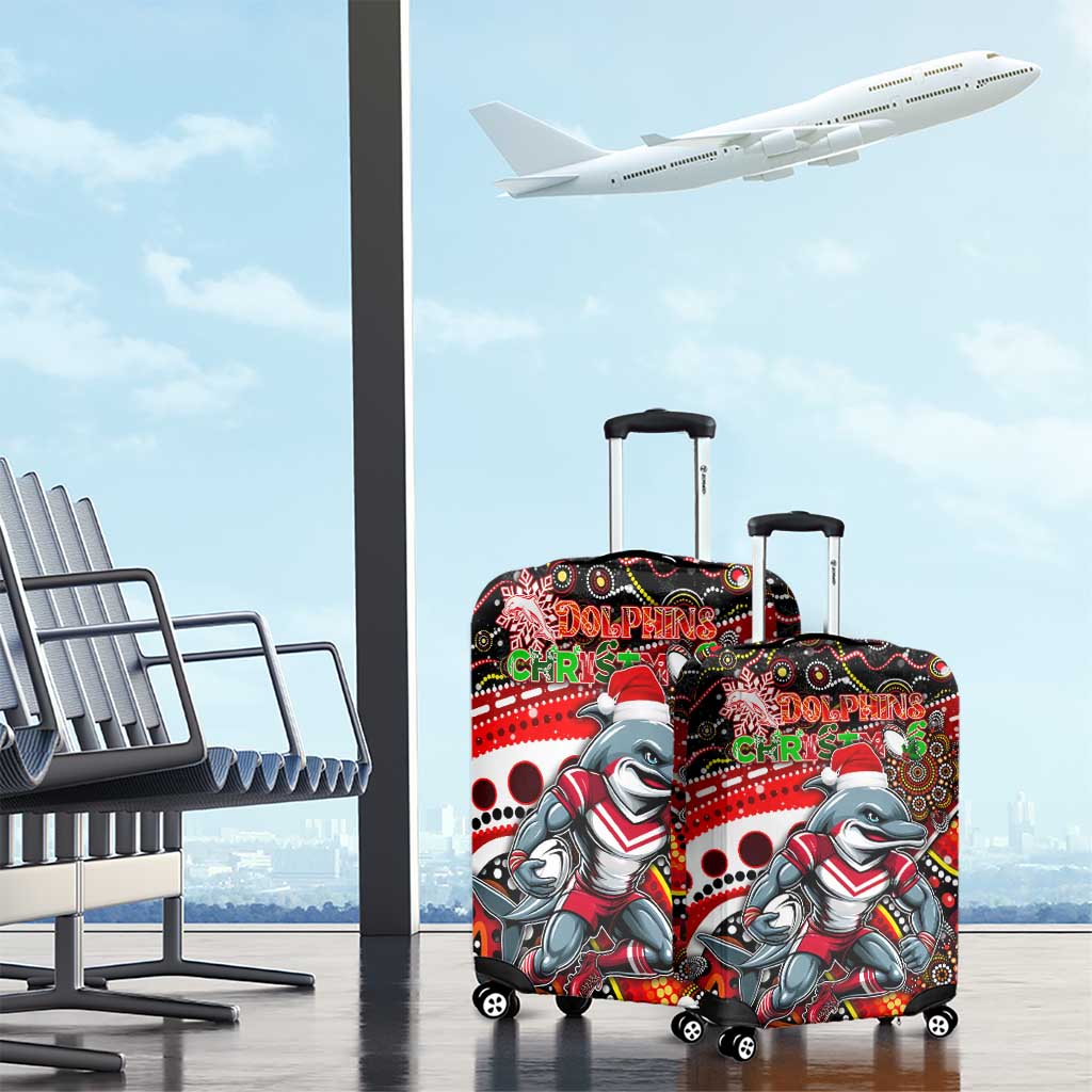 Merry Christmas Dolphins Luggage Cover Aboriginal Santa Rugby Mascot - Redcliffe
