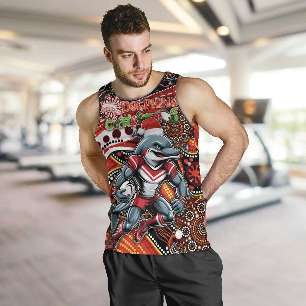 Merry Christmas Dolphins Men Tank Top Aboriginal Santa Rugby Mascot - Redcliffe