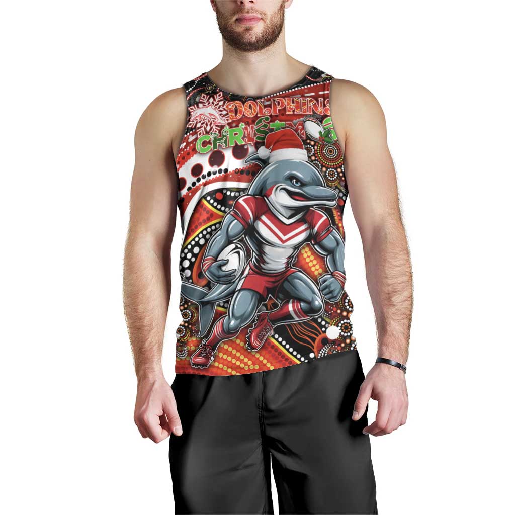 Merry Christmas Dolphins Men Tank Top Aboriginal Santa Rugby Mascot - Redcliffe
