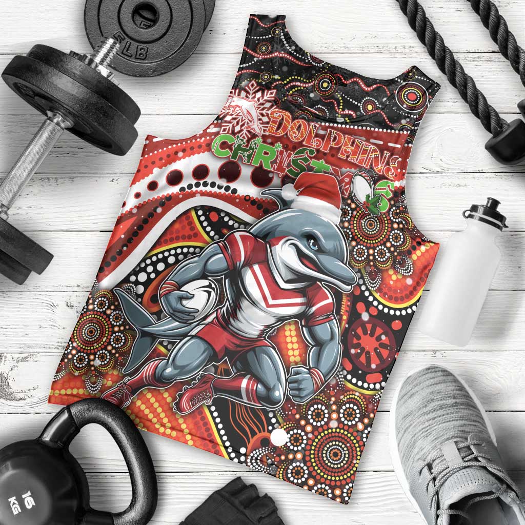 Merry Christmas Dolphins Men Tank Top Aboriginal Santa Rugby Mascot - Redcliffe
