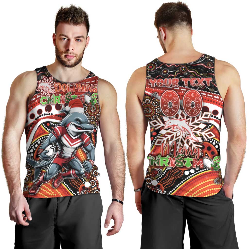 Merry Christmas Dolphins Men Tank Top Aboriginal Santa Rugby Mascot - Redcliffe