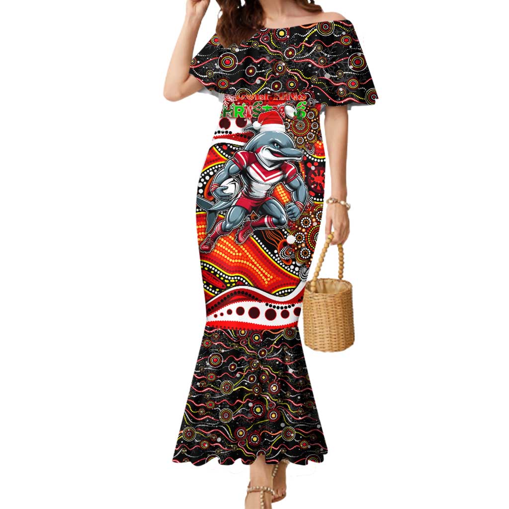 Merry Christmas Dolphins Mermaid Dress Aboriginal Santa Rugby Mascot - Redcliffe