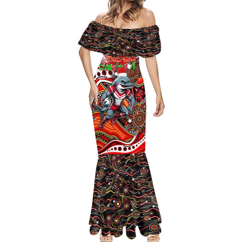 Merry Christmas Dolphins Mermaid Dress Aboriginal Santa Rugby Mascot - Redcliffe