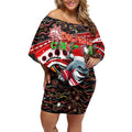 Merry Christmas Dolphins Off Shoulder Short Dress Aboriginal Santa Rugby Mascot - Redcliffe