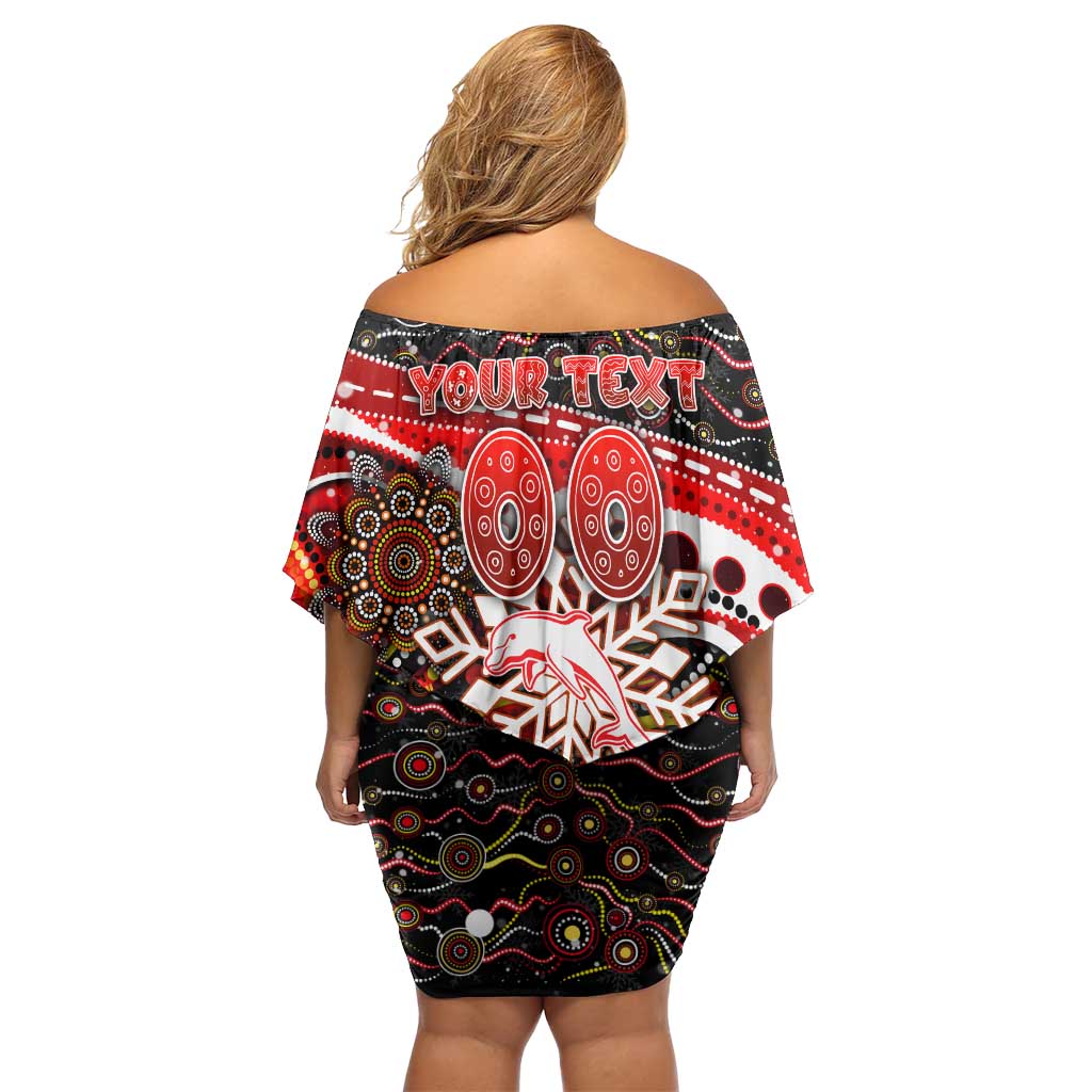 Merry Christmas Dolphins Off Shoulder Short Dress Aboriginal Santa Rugby Mascot - Redcliffe