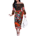 Merry Christmas Dolphins Off The Shoulder Long Sleeve Dress Aboriginal Santa Rugby Mascot - Redcliffe