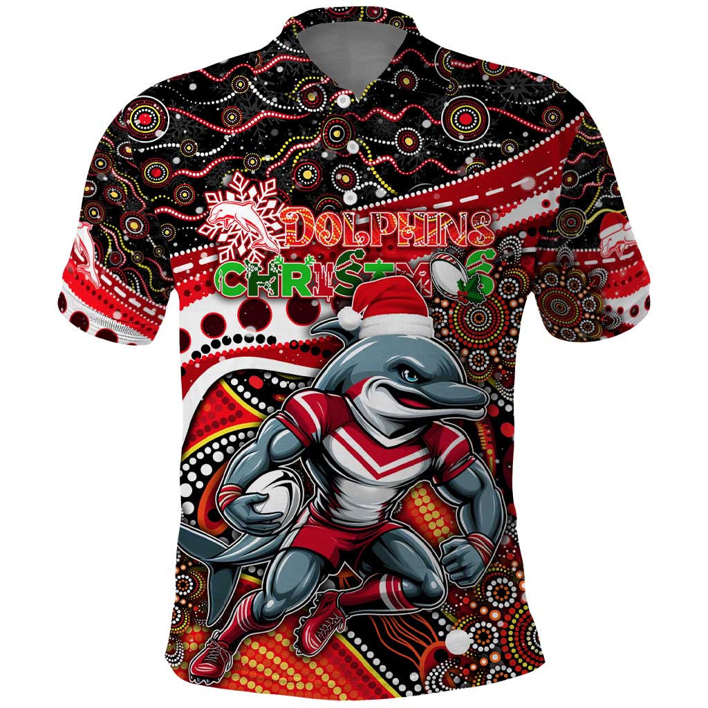 Merry Christmas Dolphins Polo Shirt Aboriginal Santa Rugby Mascot - Redcliffe