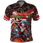 Merry Christmas Dolphins Polo Shirt Aboriginal Santa Rugby Mascot - Redcliffe