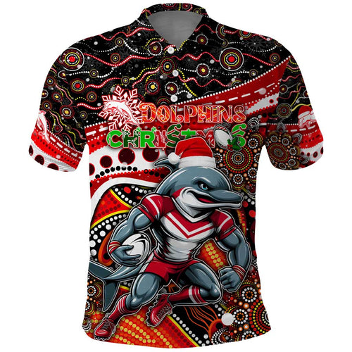 Merry Christmas Dolphins Polo Shirt Aboriginal Santa Rugby Mascot - Redcliffe