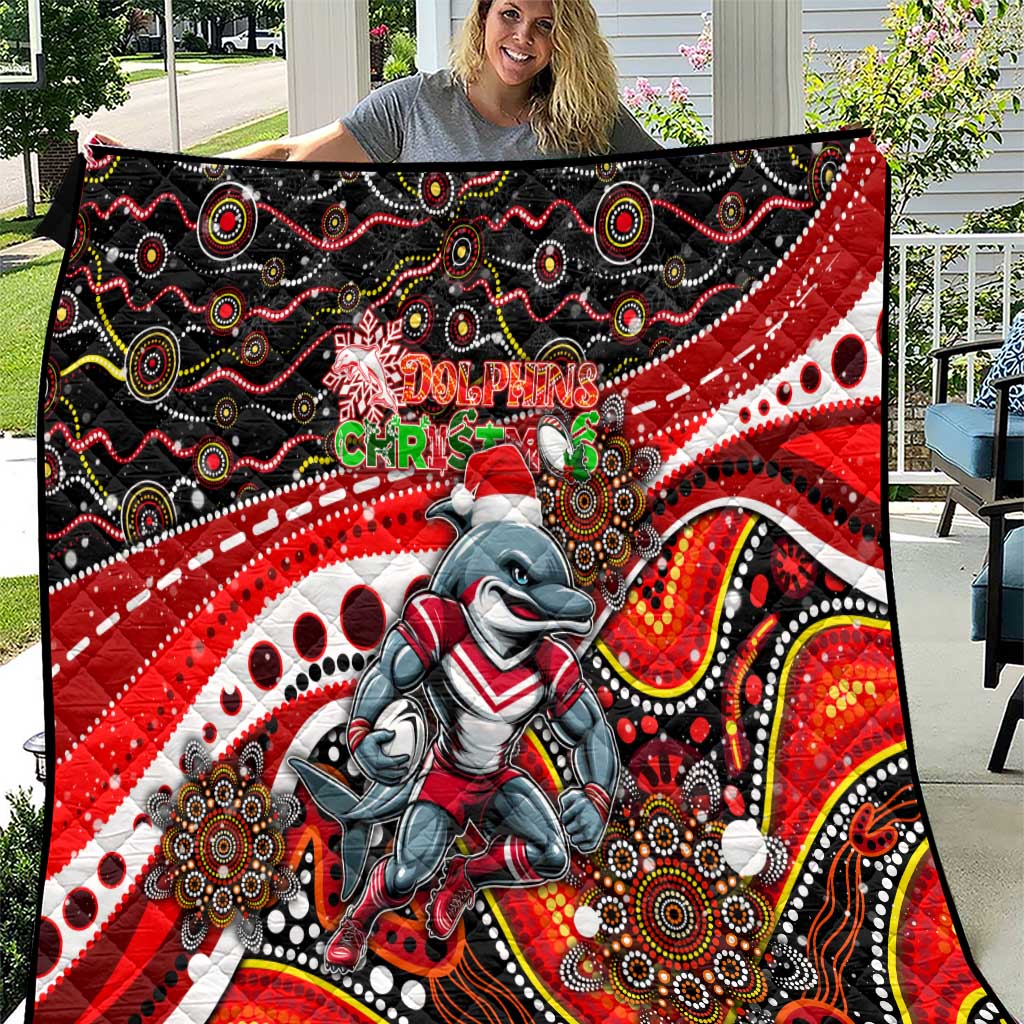 Merry Christmas Dolphins Quilt Aboriginal Santa Rugby Mascot - Redcliffe