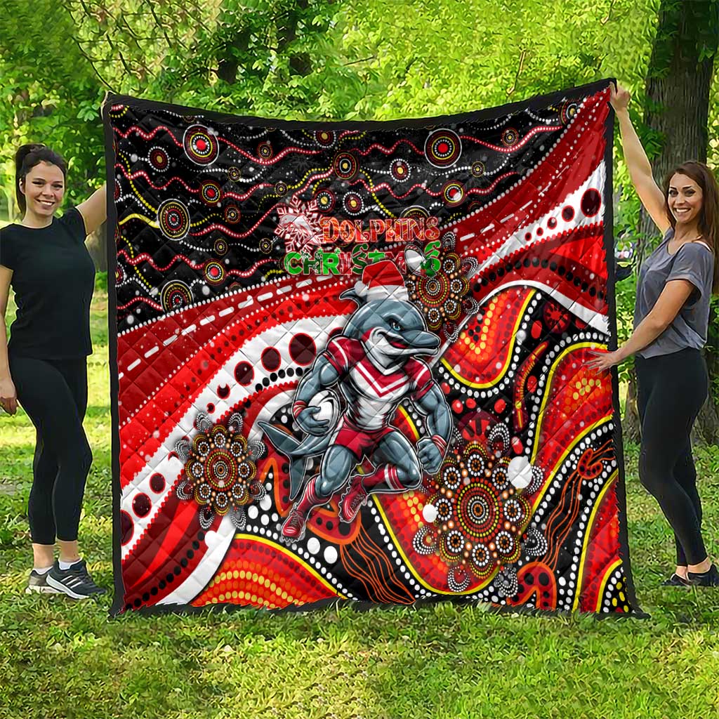 Merry Christmas Dolphins Quilt Aboriginal Santa Rugby Mascot - Redcliffe