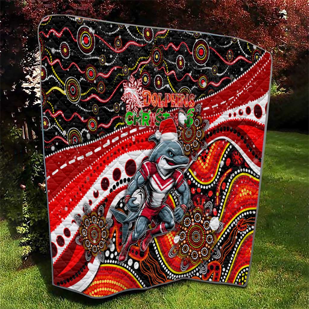 Merry Christmas Dolphins Quilt Aboriginal Santa Rugby Mascot - Redcliffe