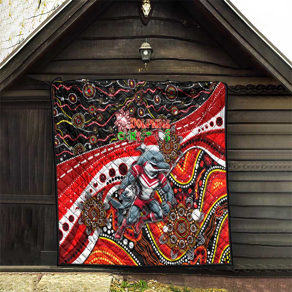 Merry Christmas Dolphins Quilt Aboriginal Santa Rugby Mascot - Redcliffe