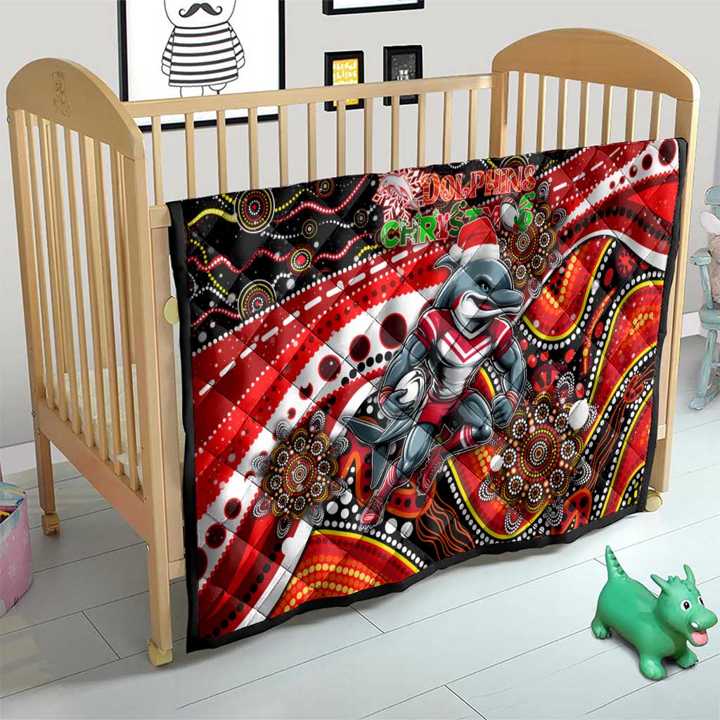 Merry Christmas Dolphins Quilt Aboriginal Santa Rugby Mascot - Redcliffe