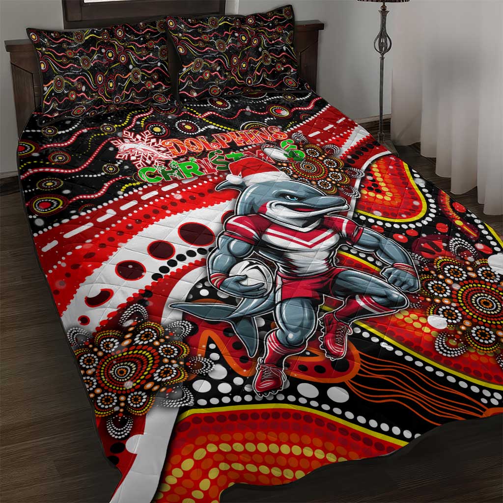 Merry Christmas Dolphins Quilt Bed Set Aboriginal Santa Rugby Mascot - Redcliffe