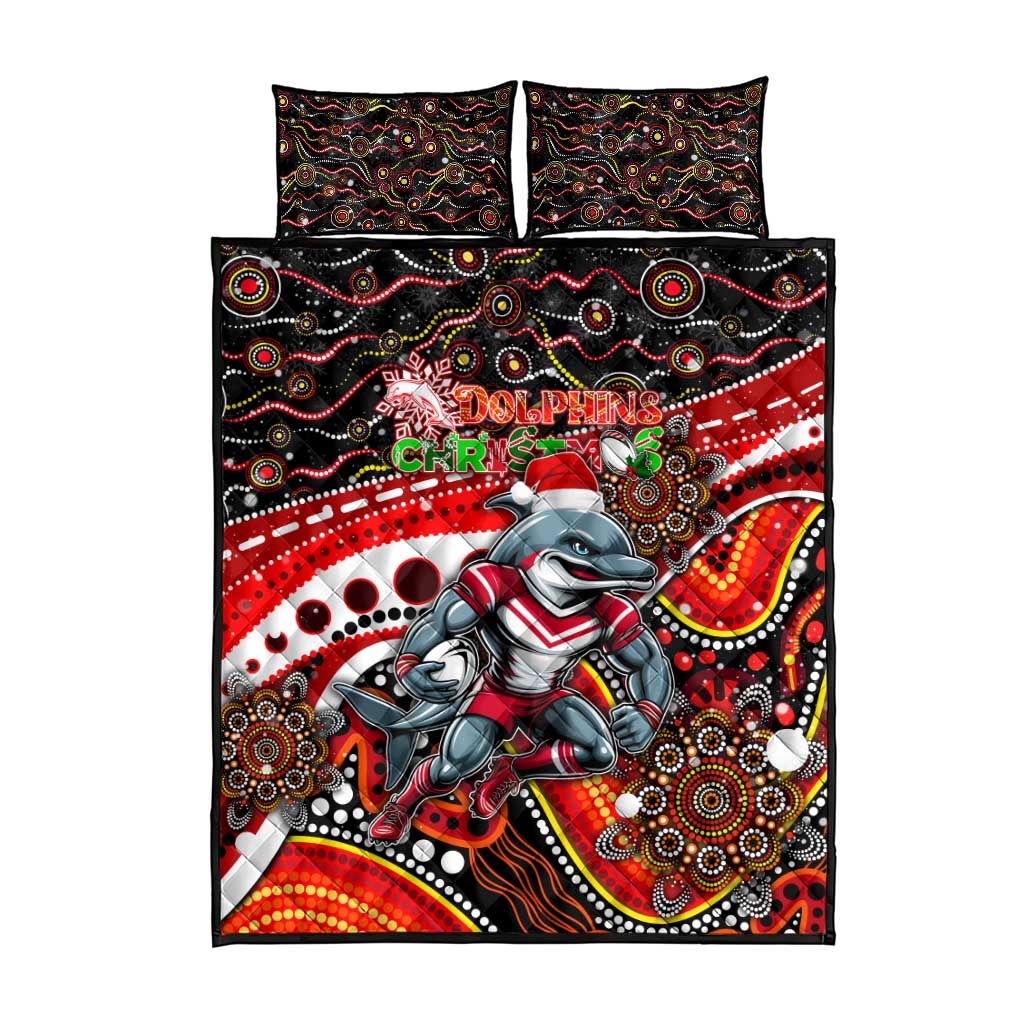 Merry Christmas Dolphins Quilt Bed Set Aboriginal Santa Rugby Mascot - Redcliffe