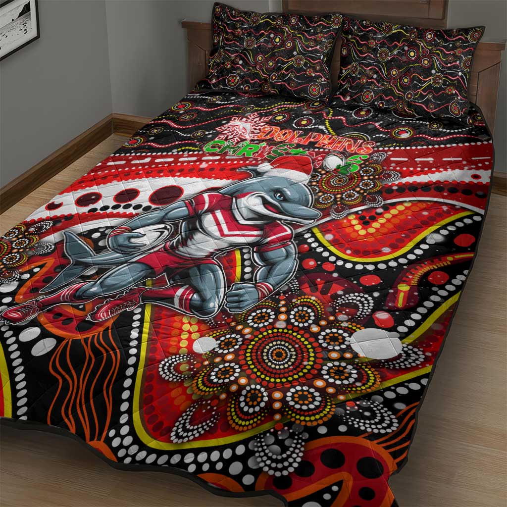 Merry Christmas Dolphins Quilt Bed Set Aboriginal Santa Rugby Mascot - Redcliffe