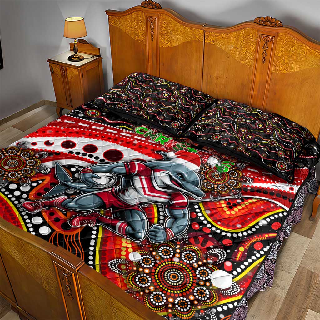 Merry Christmas Dolphins Quilt Bed Set Aboriginal Santa Rugby Mascot - Redcliffe