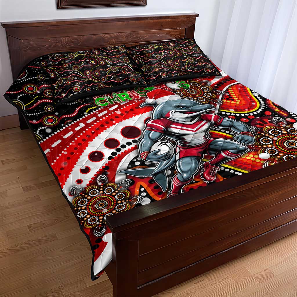 Merry Christmas Dolphins Quilt Bed Set Aboriginal Santa Rugby Mascot - Redcliffe