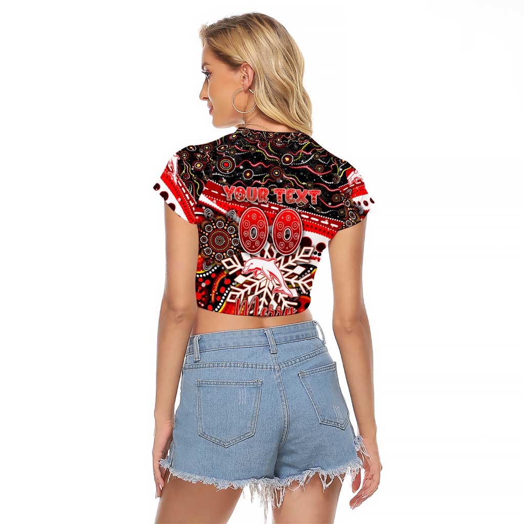 Merry Christmas Dolphins Raglan Cropped T Shirt Aboriginal Santa Rugby Mascot - Redcliffe