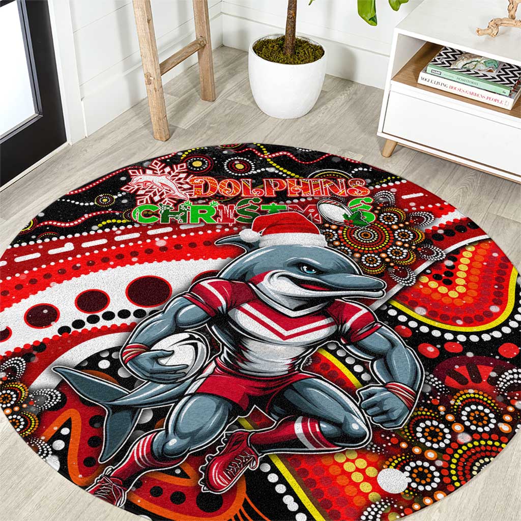 Merry Christmas Dolphins Round Carpet Aboriginal Santa Rugby Mascot - Redcliffe