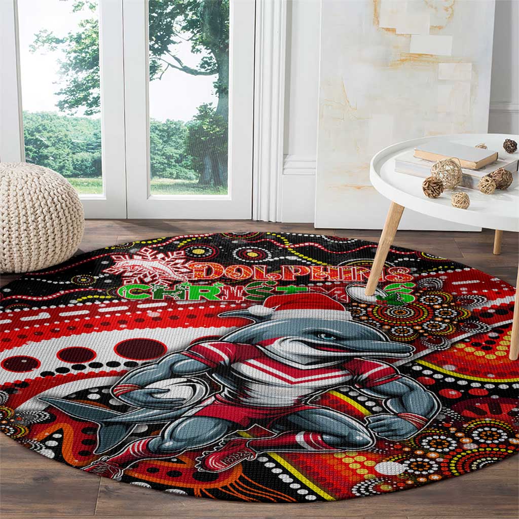 Merry Christmas Dolphins Round Carpet Aboriginal Santa Rugby Mascot - Redcliffe