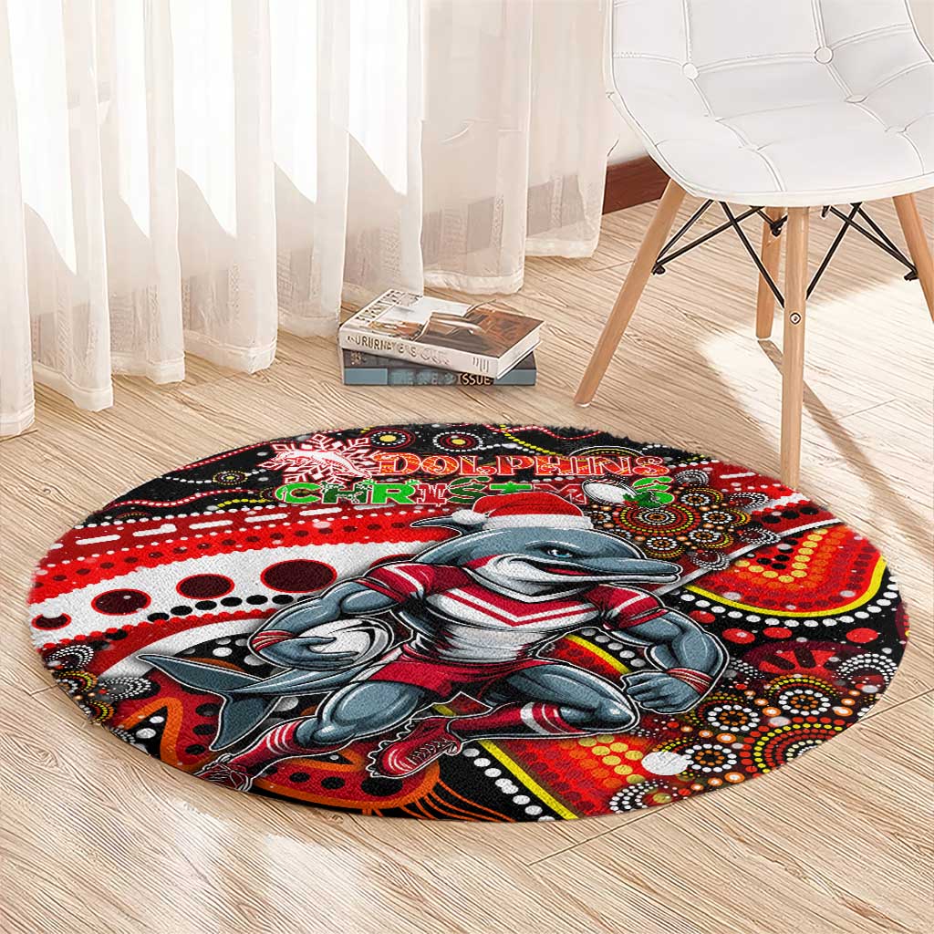 Merry Christmas Dolphins Round Carpet Aboriginal Santa Rugby Mascot - Redcliffe