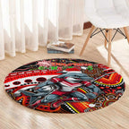 Merry Christmas Dolphins Round Carpet Aboriginal Santa Rugby Mascot - Redcliffe
