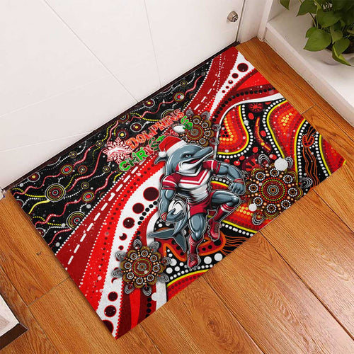 Merry Christmas Dolphins Rubber Doormat Aboriginal Santa Rugby Mascot - Redcliffe