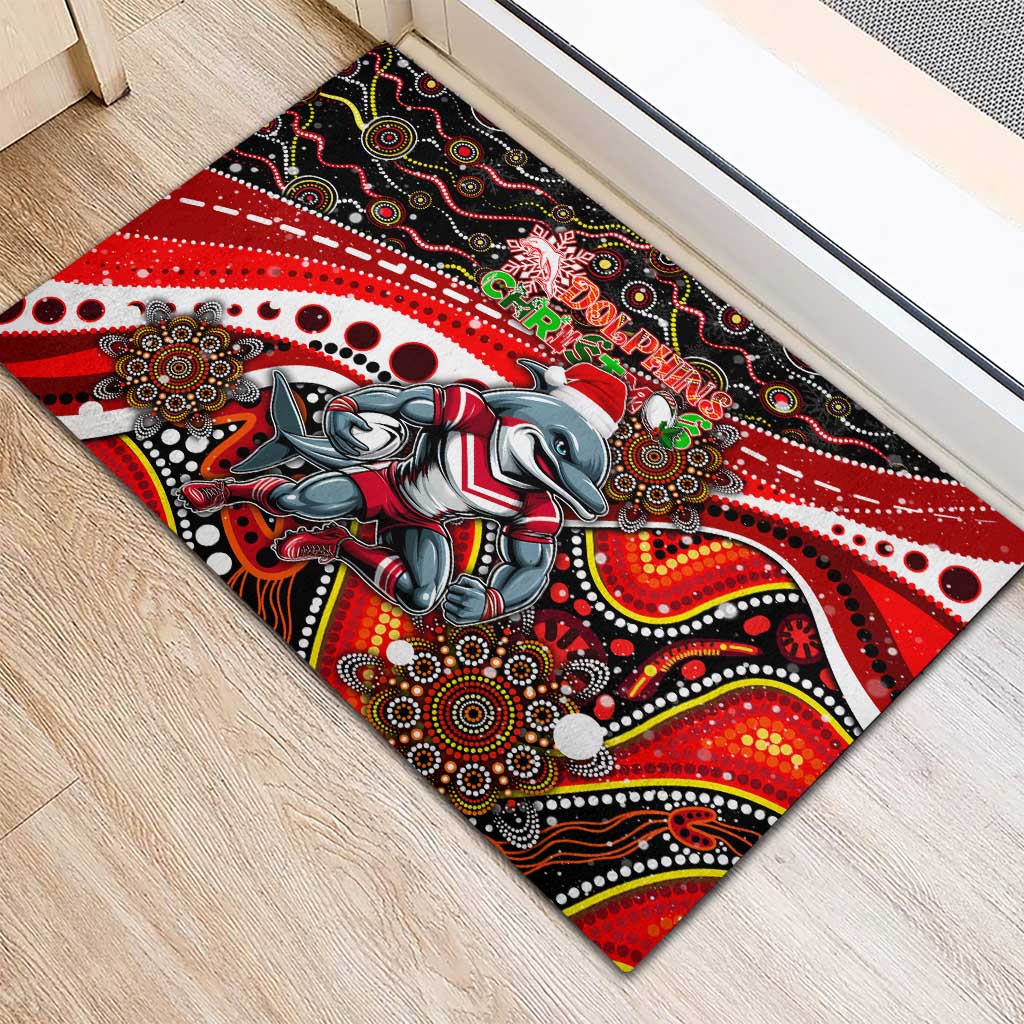 Merry Christmas Dolphins Rubber Doormat Aboriginal Santa Rugby Mascot - Redcliffe