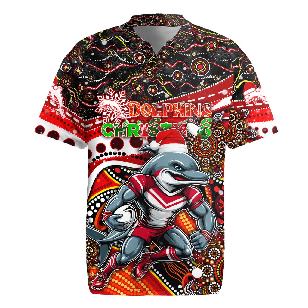 Merry Christmas Dolphins Rugby Jersey Aboriginal Santa Rugby Mascot - Redcliffe