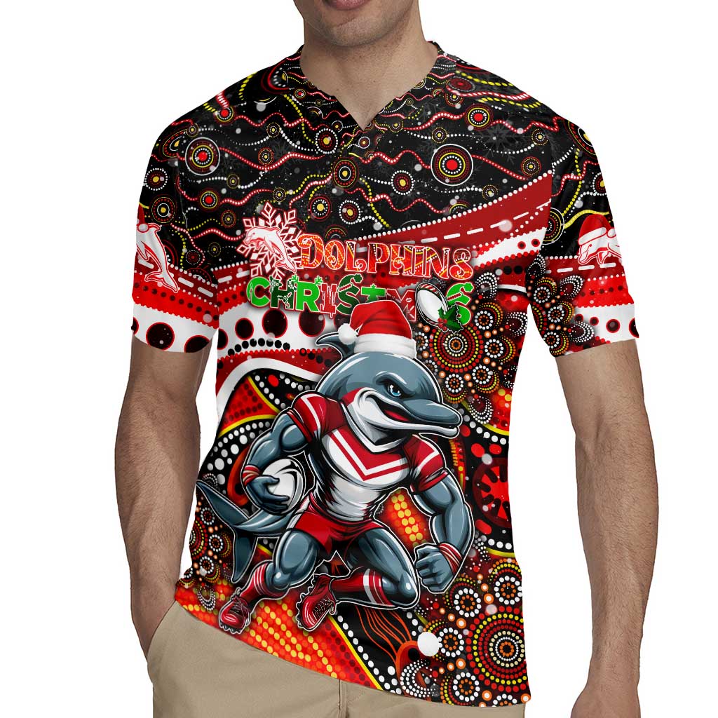 Merry Christmas Dolphins Rugby Jersey Aboriginal Santa Rugby Mascot - Redcliffe