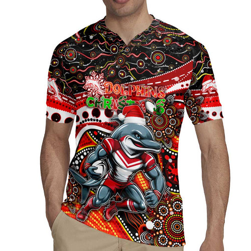 Merry Christmas Dolphins Rugby Jersey Aboriginal Santa Rugby Mascot - Redcliffe