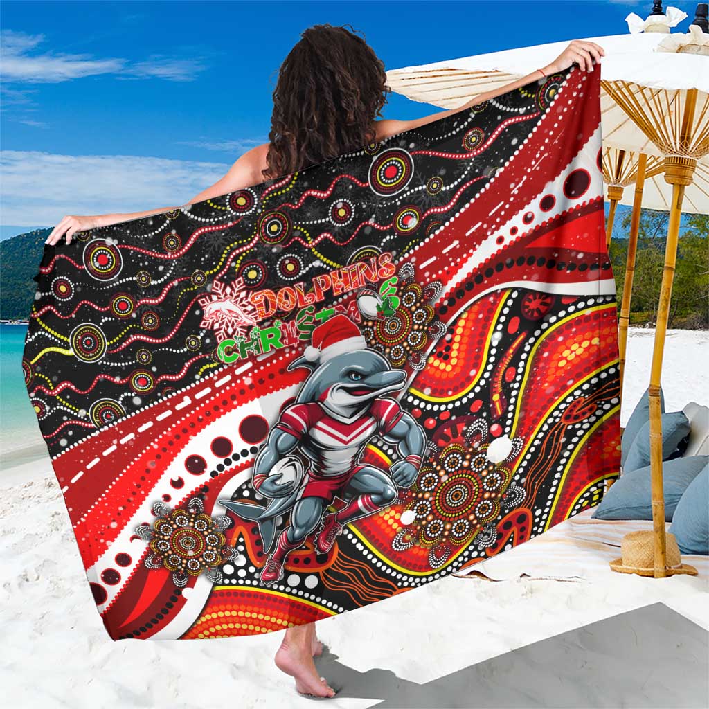 Merry Christmas Dolphins Sarong Aboriginal Santa Rugby Mascot - Redcliffe