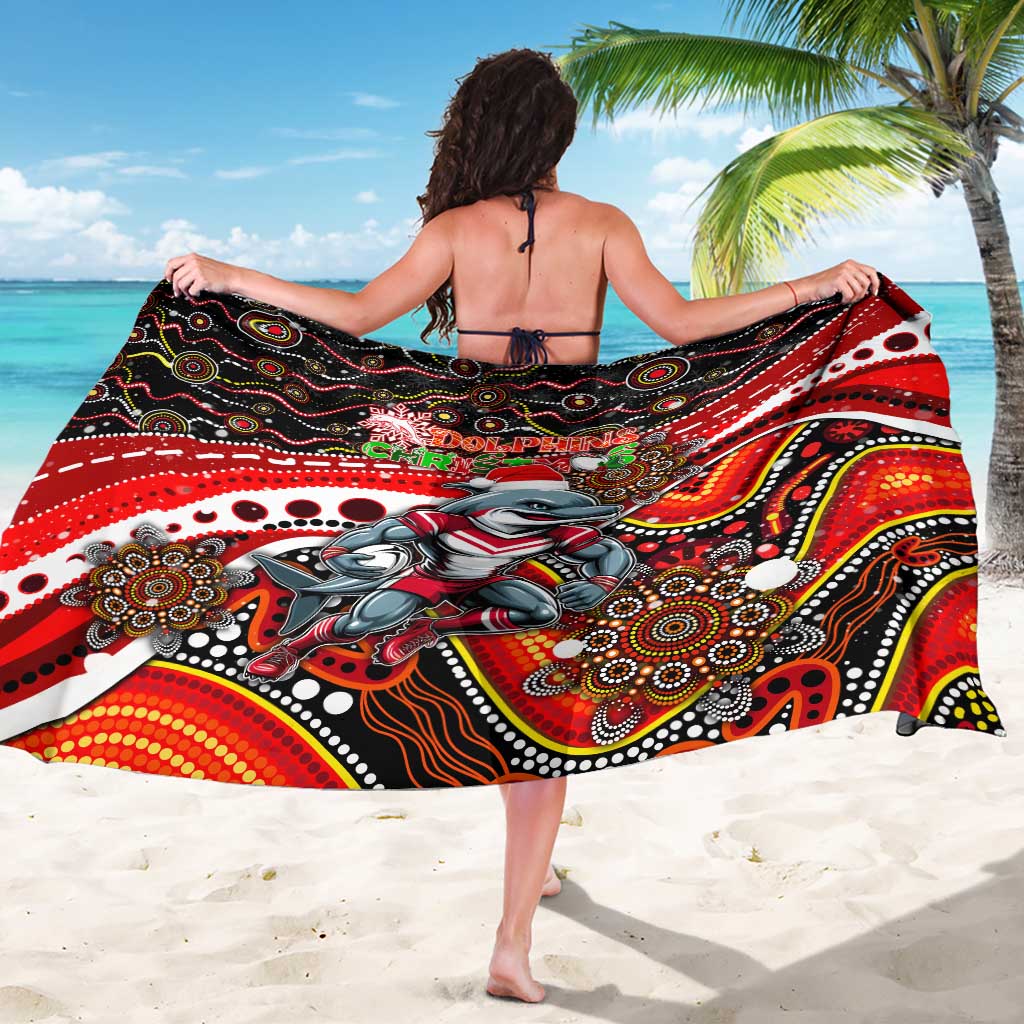 Merry Christmas Dolphins Sarong Aboriginal Santa Rugby Mascot - Redcliffe