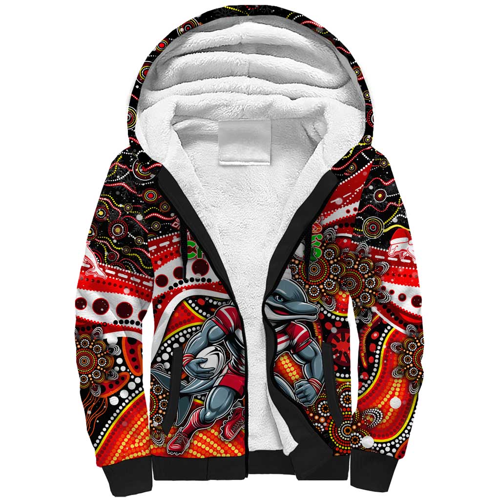 Merry Christmas Dolphins Sherpa Hoodie Aboriginal Santa Rugby Mascot - Redcliffe