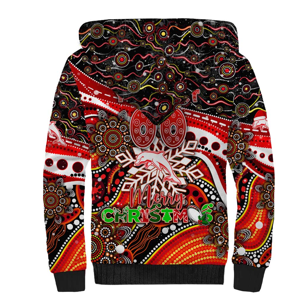Merry Christmas Dolphins Sherpa Hoodie Aboriginal Santa Rugby Mascot - Redcliffe