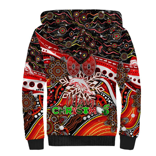 Merry Christmas Dolphins Sherpa Hoodie Aboriginal Santa Rugby Mascot - Redcliffe