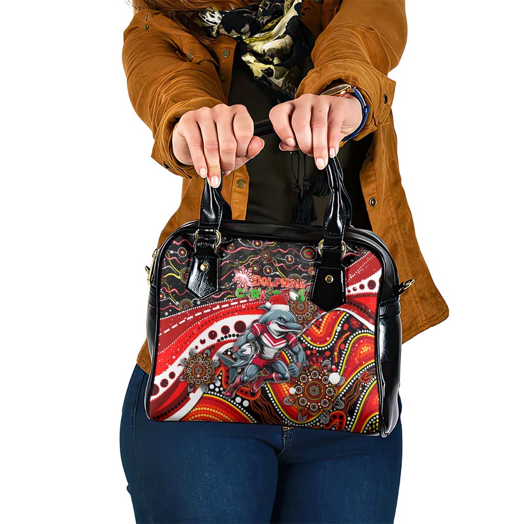 Merry Christmas Dolphins Shoulder Handbag Aboriginal Santa Rugby Mascot - Redcliffe