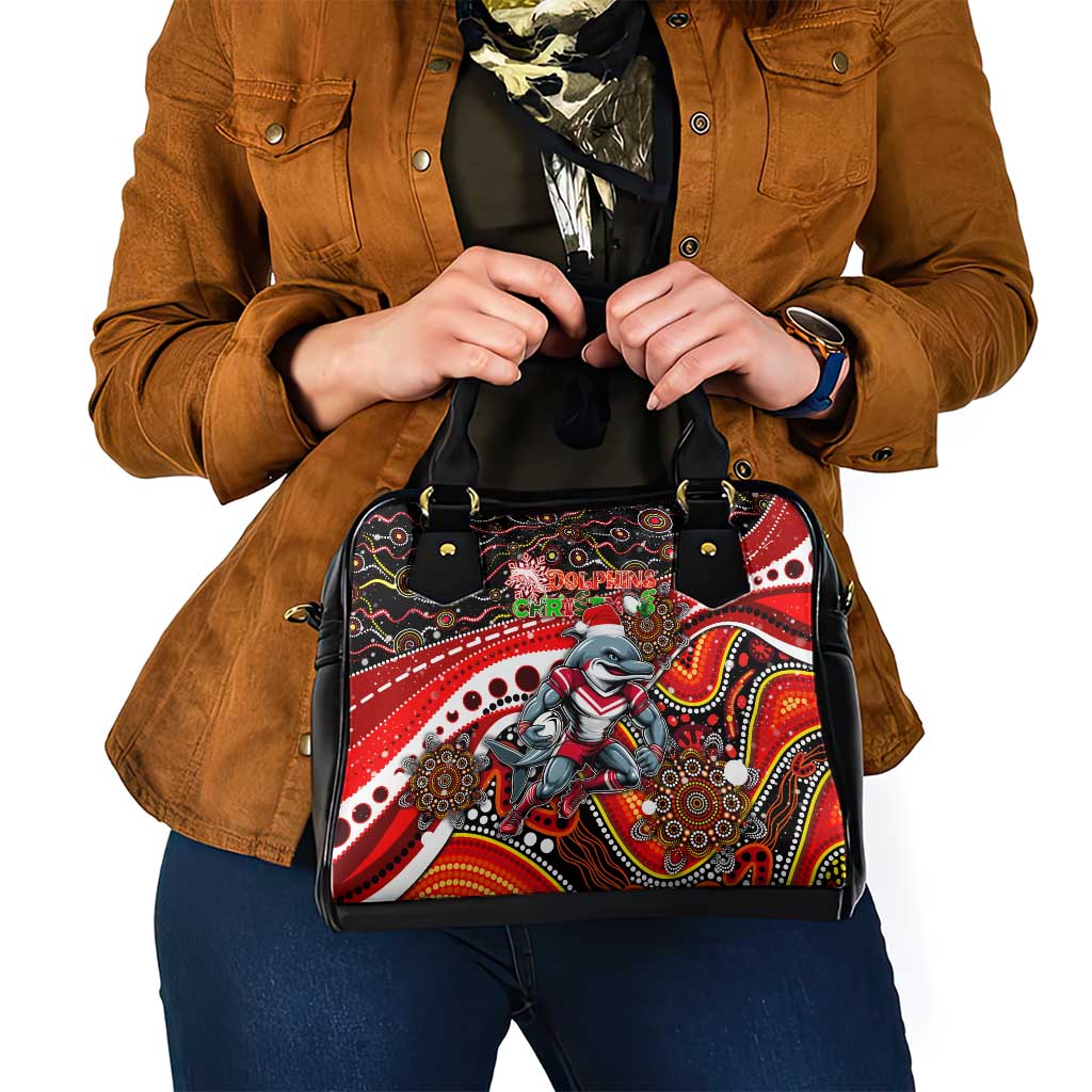 Merry Christmas Dolphins Shoulder Handbag Aboriginal Santa Rugby Mascot - Redcliffe