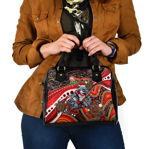 Merry Christmas Dolphins Shoulder Handbag Aboriginal Santa Rugby Mascot - Redcliffe