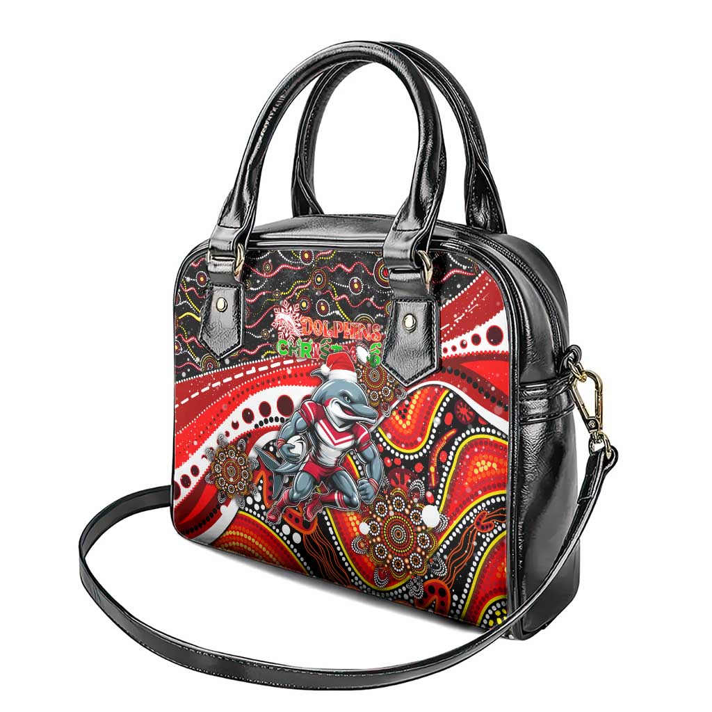 Merry Christmas Dolphins Shoulder Handbag Aboriginal Santa Rugby Mascot - Redcliffe