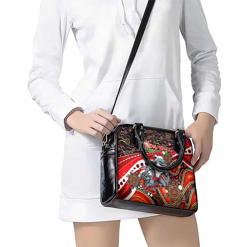 Merry Christmas Dolphins Shoulder Handbag Aboriginal Santa Rugby Mascot - Redcliffe