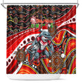 Merry Christmas Dolphins Shower Curtain Aboriginal Santa Rugby Mascot - Redcliffe